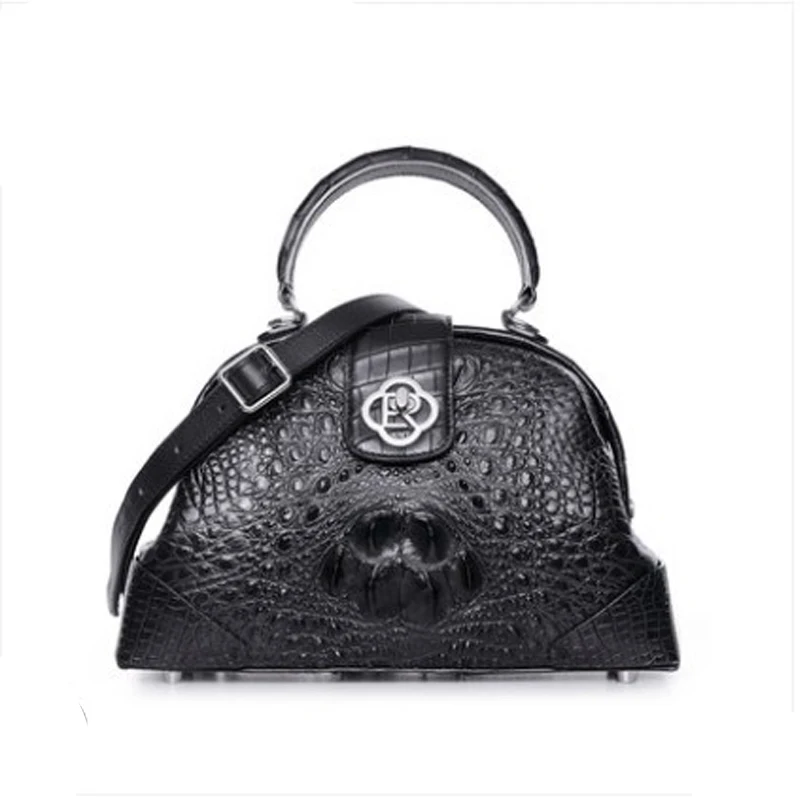 

ouluoer Imported crocodile skin Black handbag one shoulder and cross-body leather bag with large capacity vintage women bag