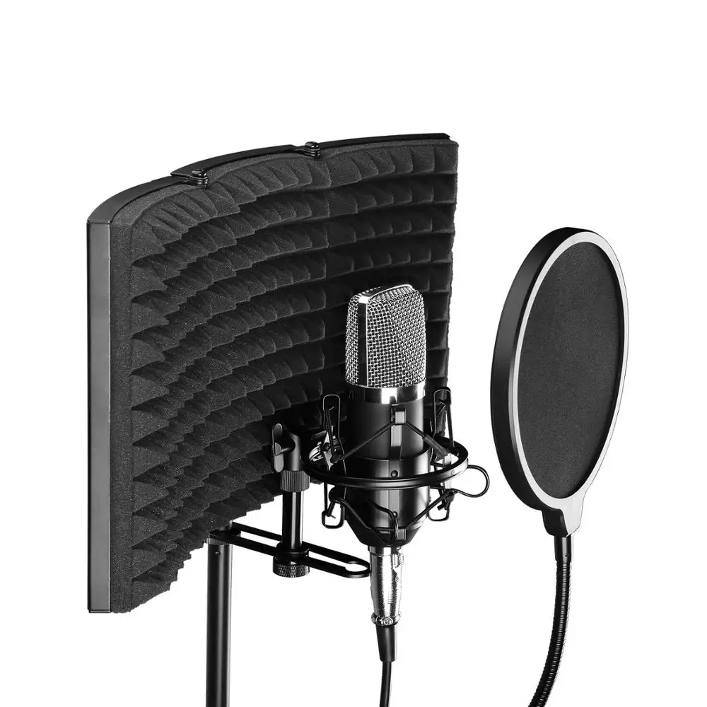 

Cardioid Condenser Microphone Studio Large-diaphragm side-address mic with Windscreens Sponge Soundproof Plate Acoustic Cover