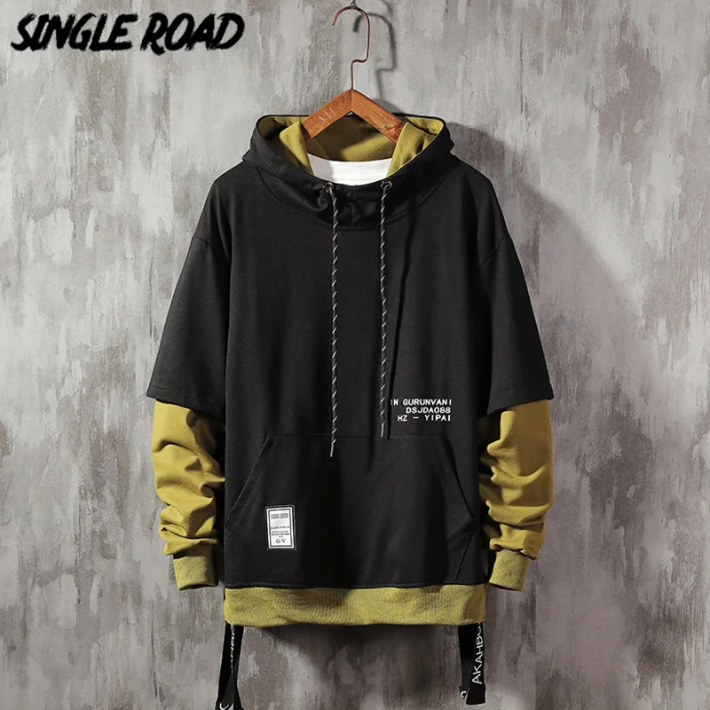 SingleRoad Men's Hoodies Men Ribbon Patchwork Oversized Japanese Streetwear Sweatshirt Hip Hop Sweatshirts Male Black Hoodie Men SingleRoad Men's Hoodies Men Ribbon Patchwork Oversized Japanese Streetwear Sweatshirt Hip Hop Sweatshirts Male Black Hoodie Men