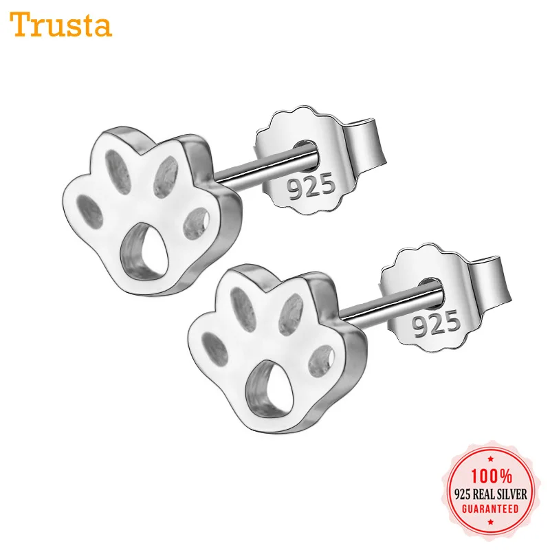 Trusta,, 925 пробы, серебряные ювелирные изделия, модные милые маленькие серьги-гвоздики 0,5 см X 0,7 см с кошачьей лапой, подарок для девочек, детей, леди DS334