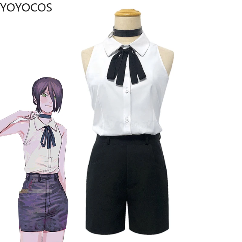 YOYOCOS Anime Chainsaw Man Cosplay Costume Adult Women Outfits Sexy Sleeveless Uniform Shorts Set Halloween WIG |
