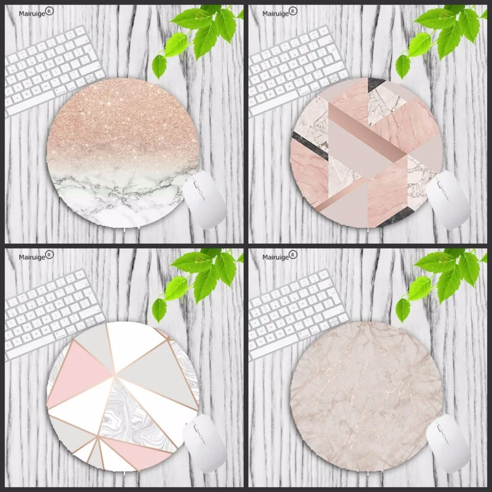 

LaumansPink Rose Gold Marble Round Mousepad 20X20CM 22X22CM Lock Edge Mouse Pad Choose for Gift/game/office Tablet Mats