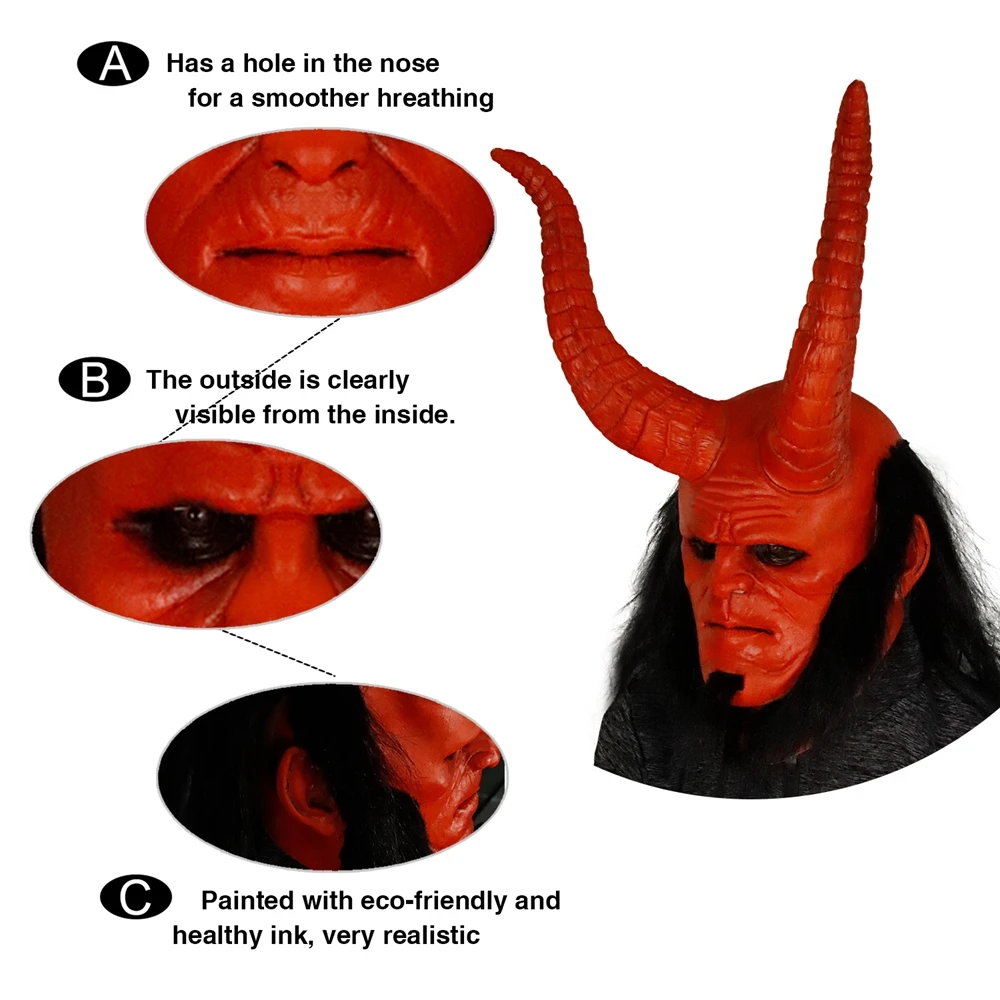 Molezu Хеллоуин страшный уголок Hellboy латексная маска для косплея латексные маски