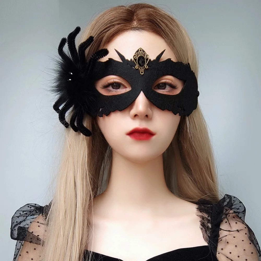

Black Spider Skull Fox Half Face Mask, Holiday Party Props, Christmas Masquerade Sexy Mask