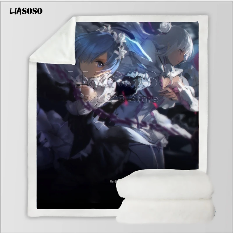Диван, постельные принадлежности, аниме, Re: zero, сестры-близнецы, горничные рам и рем, Узорчатое, для взрослых, детей, набивное шерстяное одеяло, одеяло для путешествий, одеяло для автомобиля