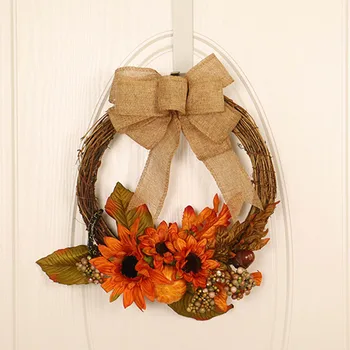 

Door Wreath Window Wall Decor Garland Hanging Silk Rattan 35cm Pumpkin