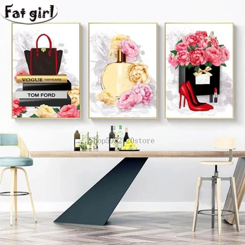 

Triptych DIY 5D Diamond Painting Fashion items Perfume lipstick high heels Cross Stitch Embroidery Square Round Drill Needlework