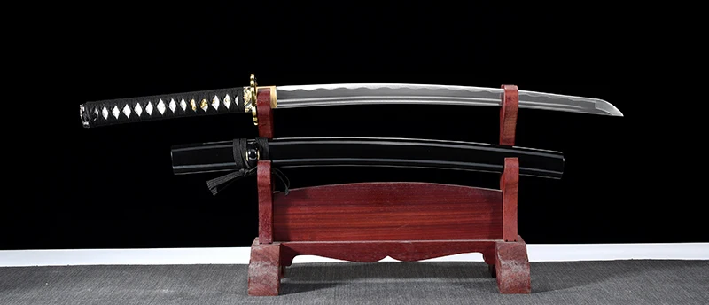 Handforged Japanese Wakizashi Real Steel Samurai Sword Ful Tang With Blood Groove Black Wooden Scabbard Sharp Ready-31.5inch