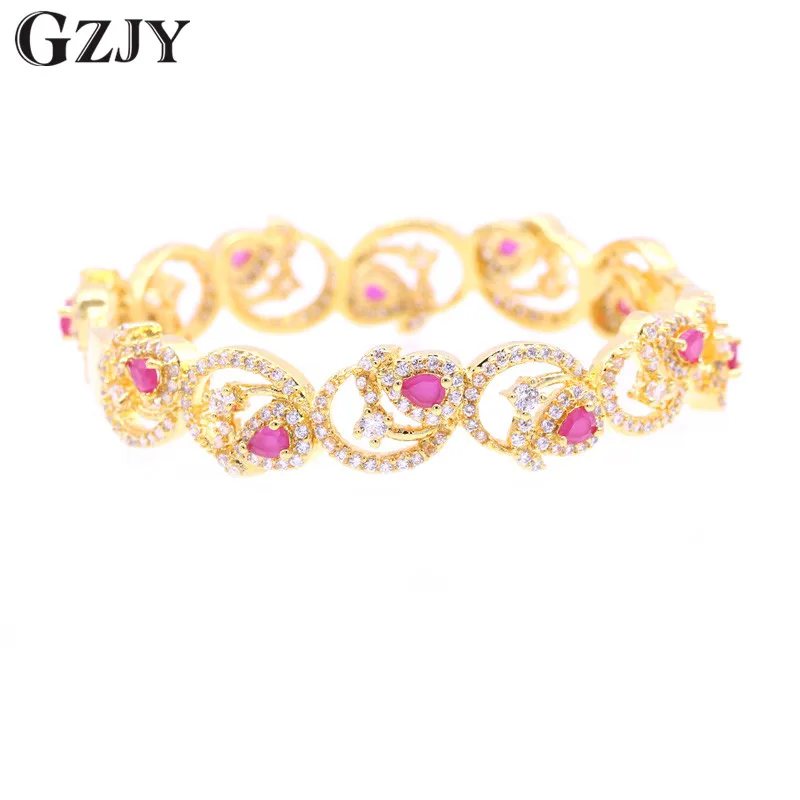 yellow GZJY модные Очаровательные зеленые и красные циркониевые Браслеты цвет шампанского золотой полый браслет для женщин вечерние ювелирные изделия pulseiras - Окраска металла: yellow