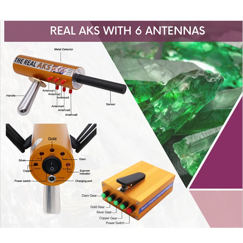 US $183.00 Maxgeek The Real AKS Long Range Professional Metal Detector 6 Antennas Underground Gold Detector Search Range 1200M Depth 14M