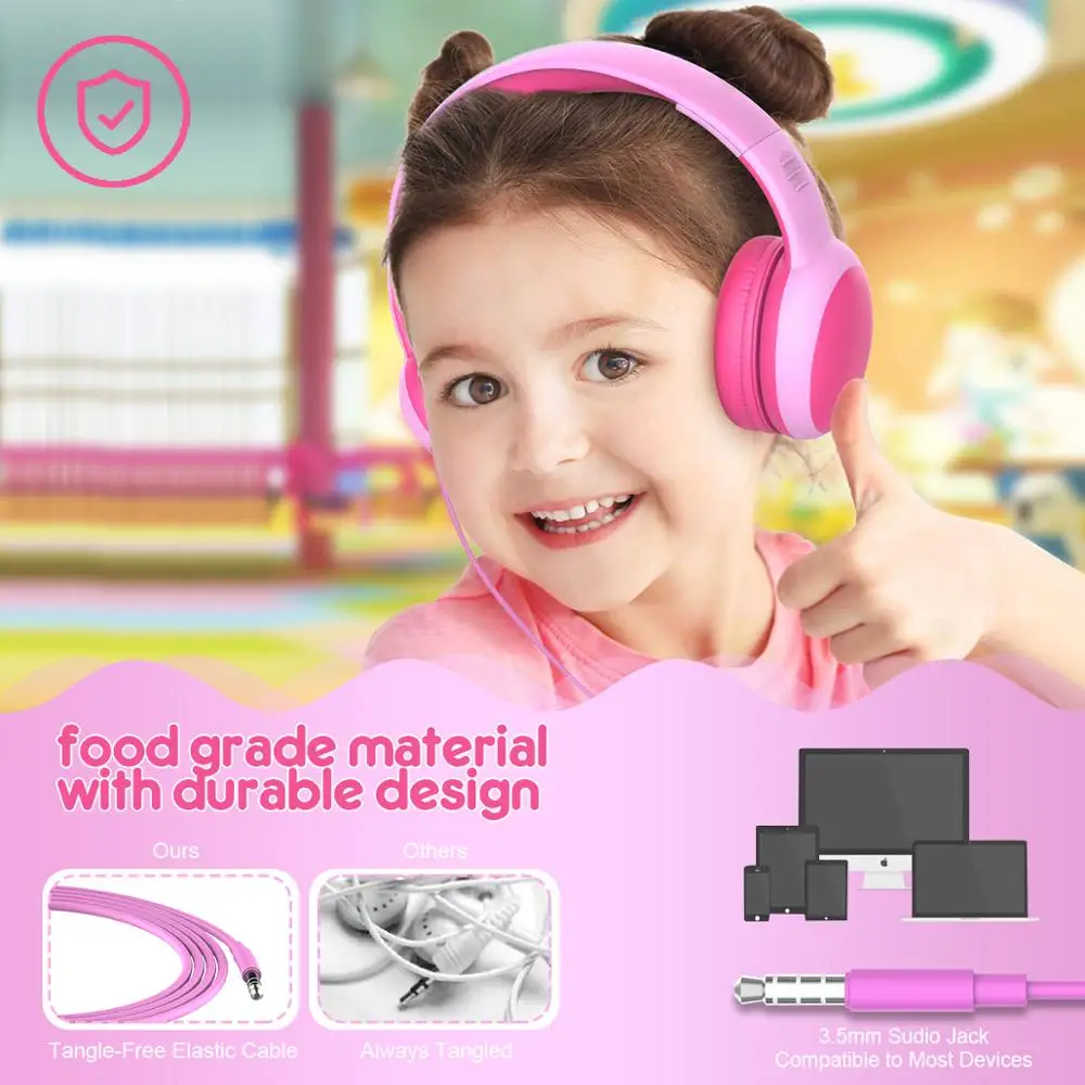 Gorsun Kids Headphones with limited volume Children Headphone with decorative ears Ear for boys and girls Wired Headset