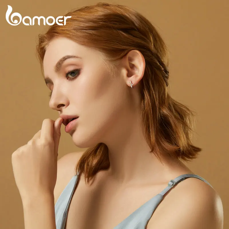 Bamoer, Стерлинговое Серебро, 925, серьги-кольца для женщин, свадебные, массивные, прозрачные, CZ филиал, Bijoux, модные ювелирные изделия, Brincos BSE311