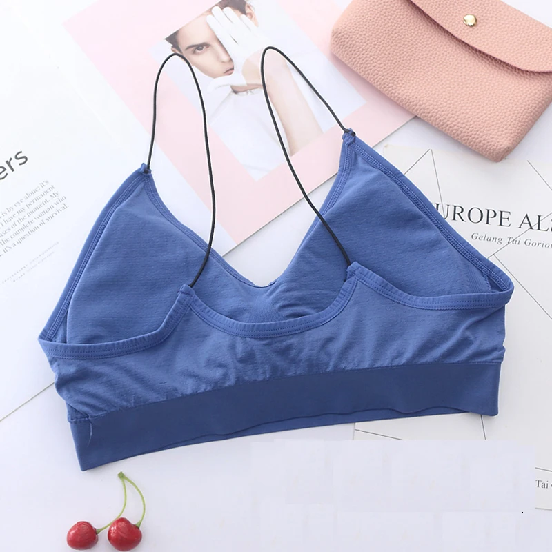Летний тонкий бюстгальтер с плечевыми ремешками, красивый жилет с треугольной нитью, однотонный на брительках