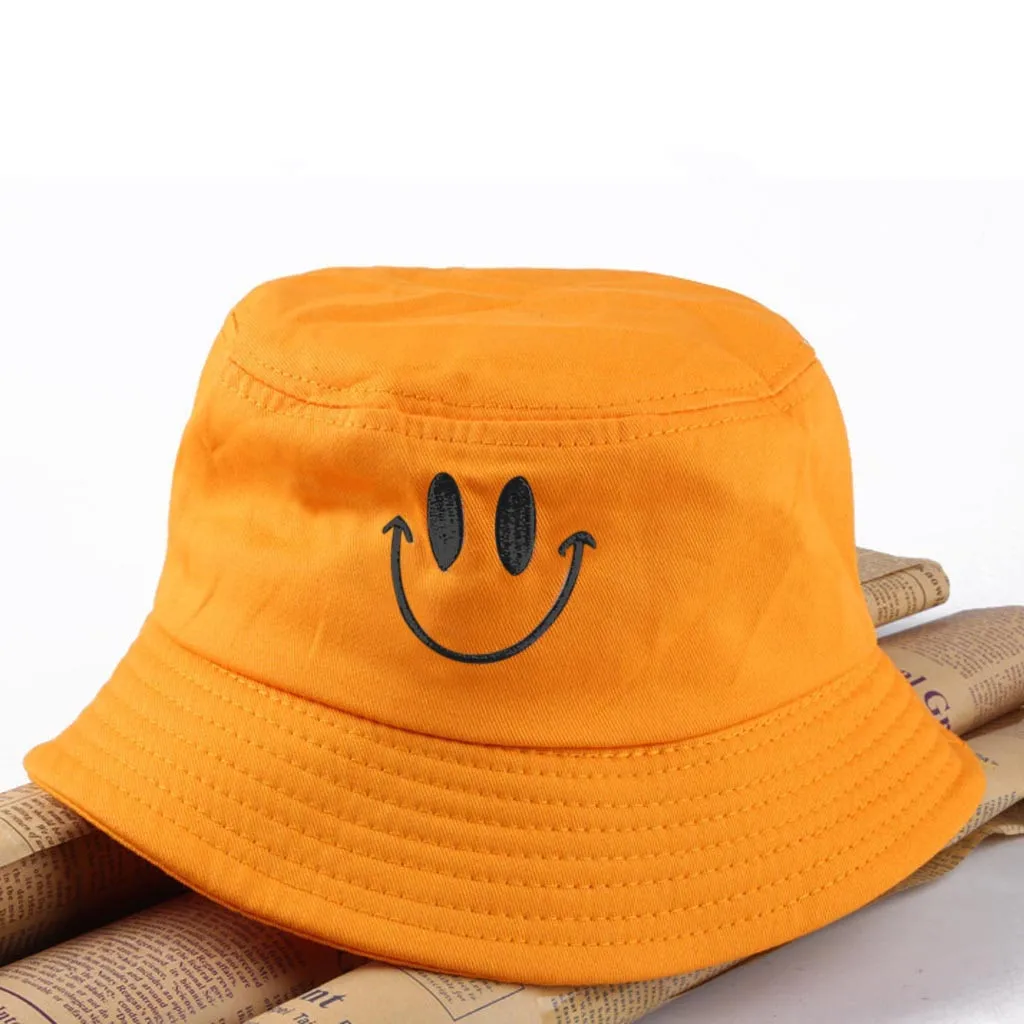 Smile Face Print Bucket Hat KnitThickened Soft Foldable Fisherman Hunting Outdoor Sports Sunscreen Cap Unisex Top Hat Gorro