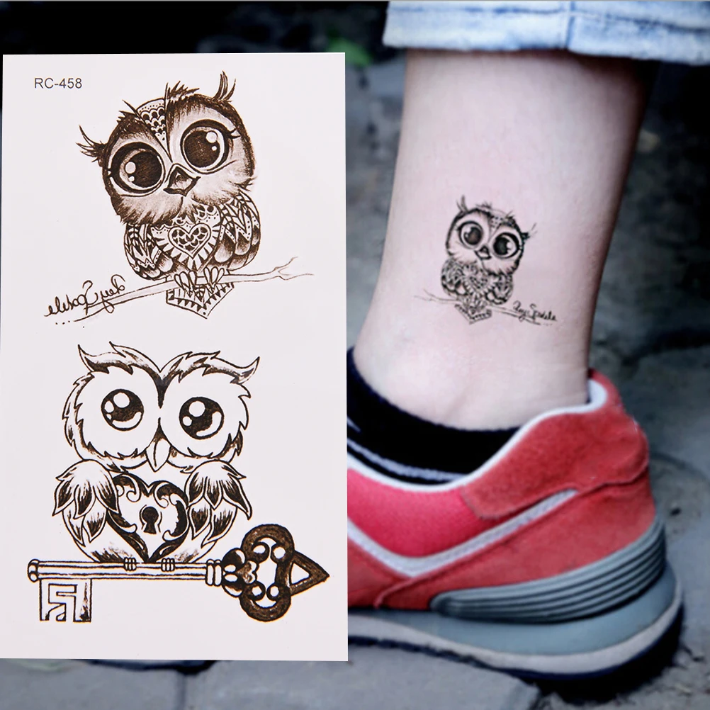 2pcs Cute Owl Arm Fake Transfer Tattoo Sexy Large Temporary Tattoos Sticker Men Women Body Art 105*60mm