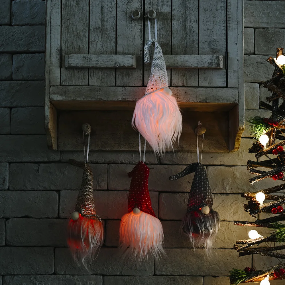 

Santa Claus dwarf with lights glowing plush doll wool cute ornaments handmade elf toys Christmas family party decoration gifts