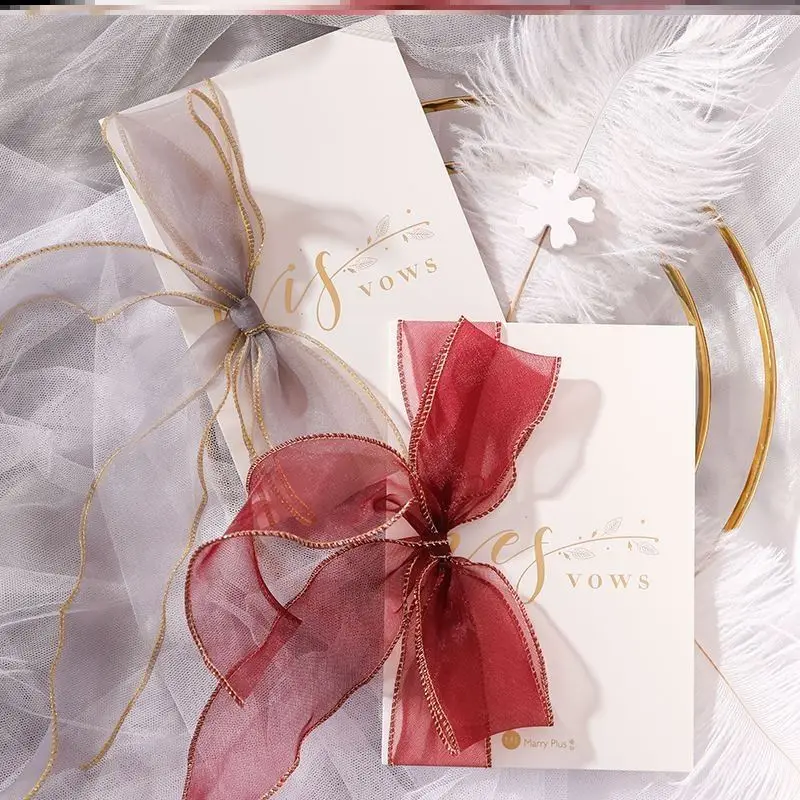 2pcs Romantic Wedding Vows Card With Satin Chiffon Ribbons Favor Bridal Shower Photo Props Flatylay His Her Vow Gift | Дом и сад
