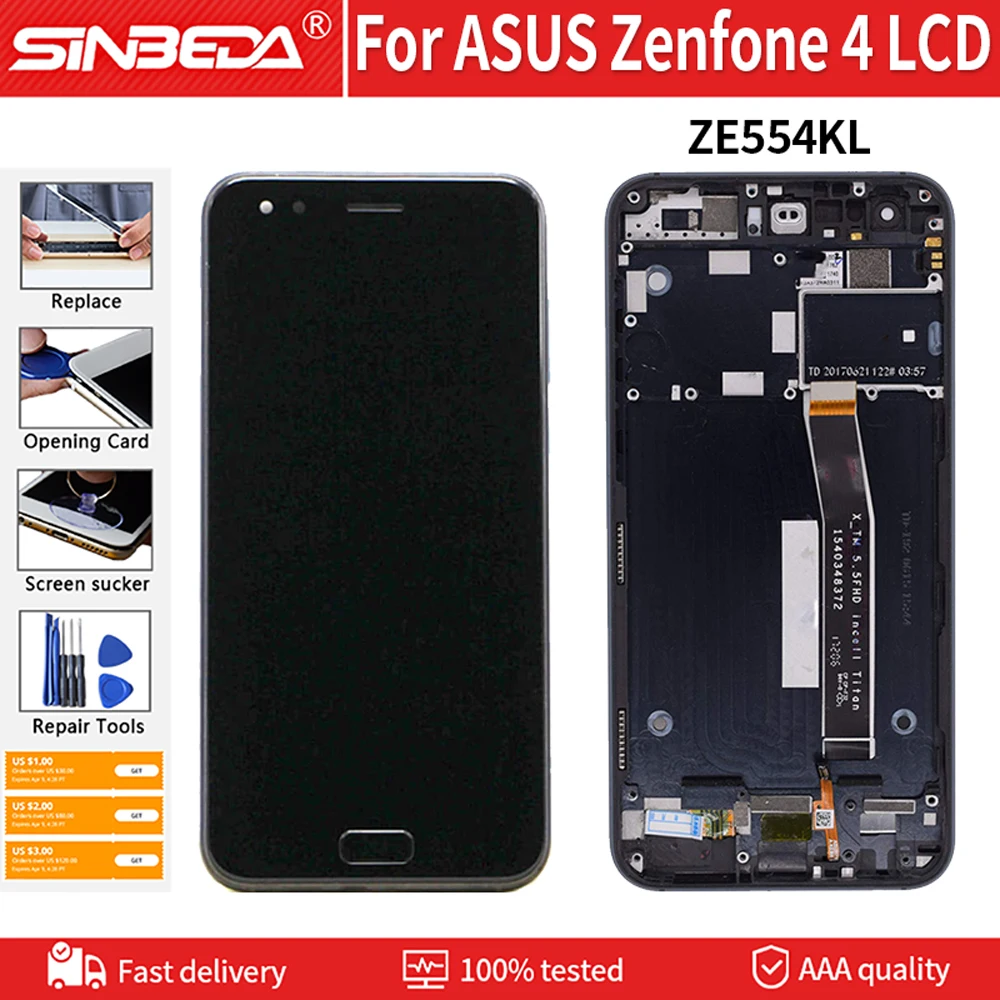 ЖК дисплей 5 дюйма для ASUS Zenfone 4 ZE554KL сенсорный экран с рамкой дигитайзер запасные
