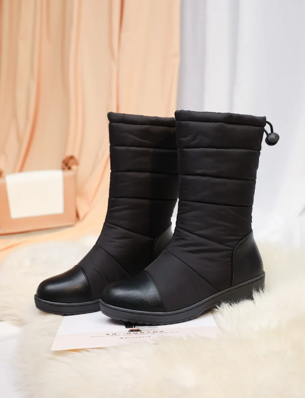 Большие размеры 36-41; новые теплые зимние сапоги; женские сапоги на платформе на молнии; однотонные Водонепроницаемые зимние сапоги до середины икры на толстом меху