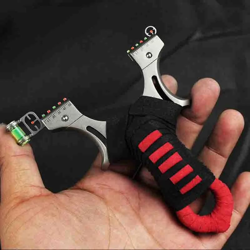 

Stainless Steel Hunting Slingshot Outdoor Hunter Flat Rubber Band Slingshot Free Tied Horizontal Aiming