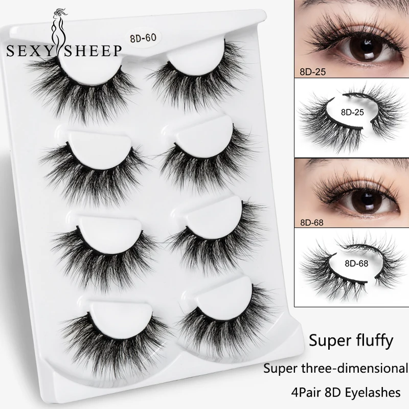 

SEXYSHEEP 4pairs 8D Faux Mink Lashes Natural Long False Eyelashes Volume Fake Lashes Makeup Extension Eyelashes maquiagem