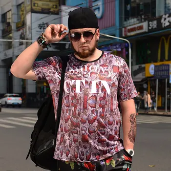 

Men's loose short-sleeved snake pattern plus fat size T-shirt clothing