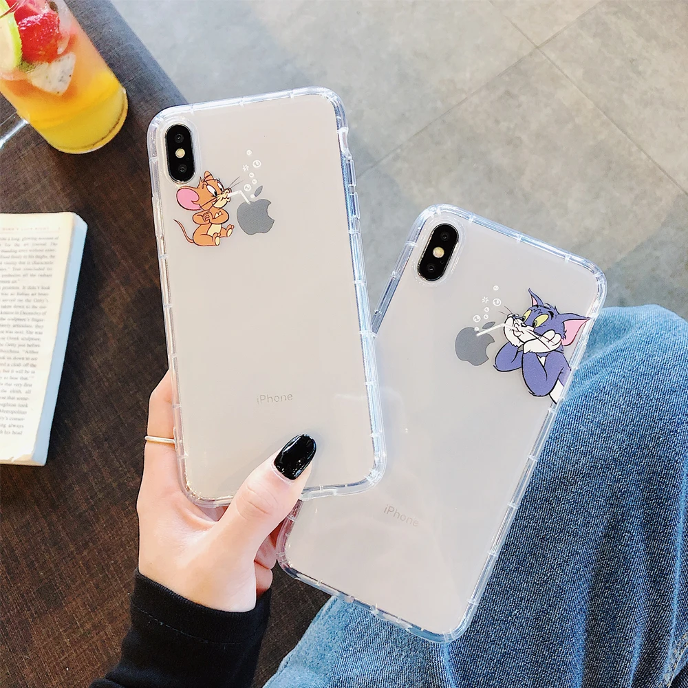

Cute cartoon Cat and mouse Soft TPU Phone Cases For iphone XS Max XR X case For iphone 8 7 6 6S Plus case Transparent Cover
