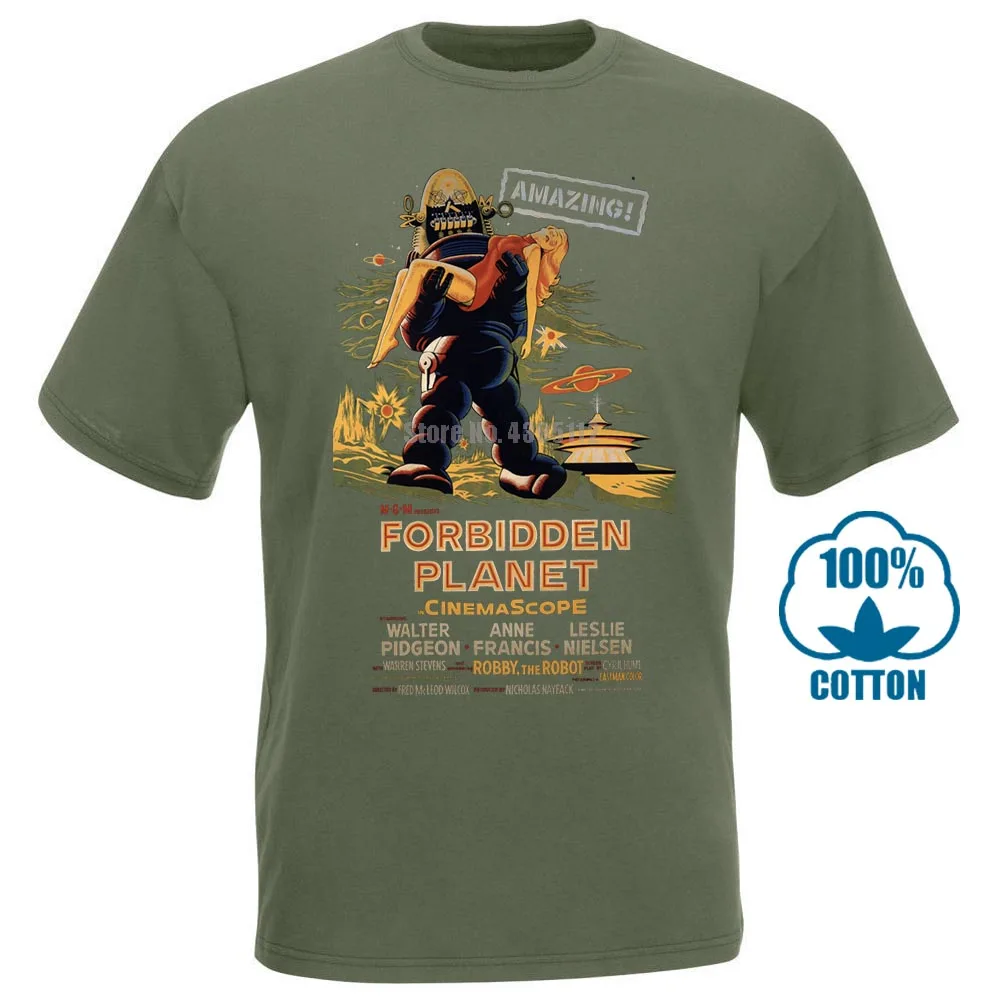Армейский зеленый Футболка Forbidden Planet фильм Винтаж Ретро культовый ужас - Цвет: Армейский зеленый