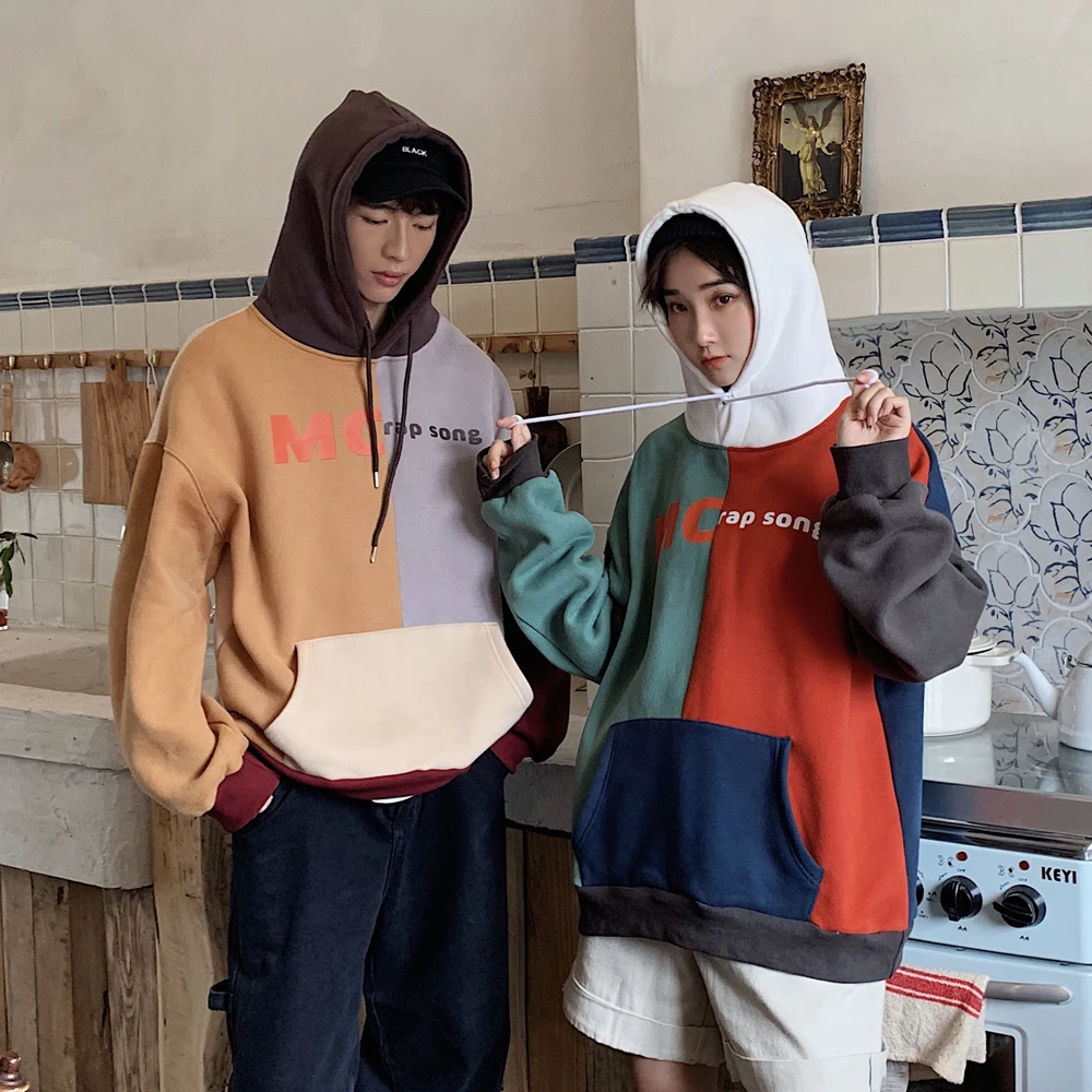 Новые влюбленные цветной блок дизайн Harajuku уличная Мужская s толстовки хип хоп мужская Толстовка