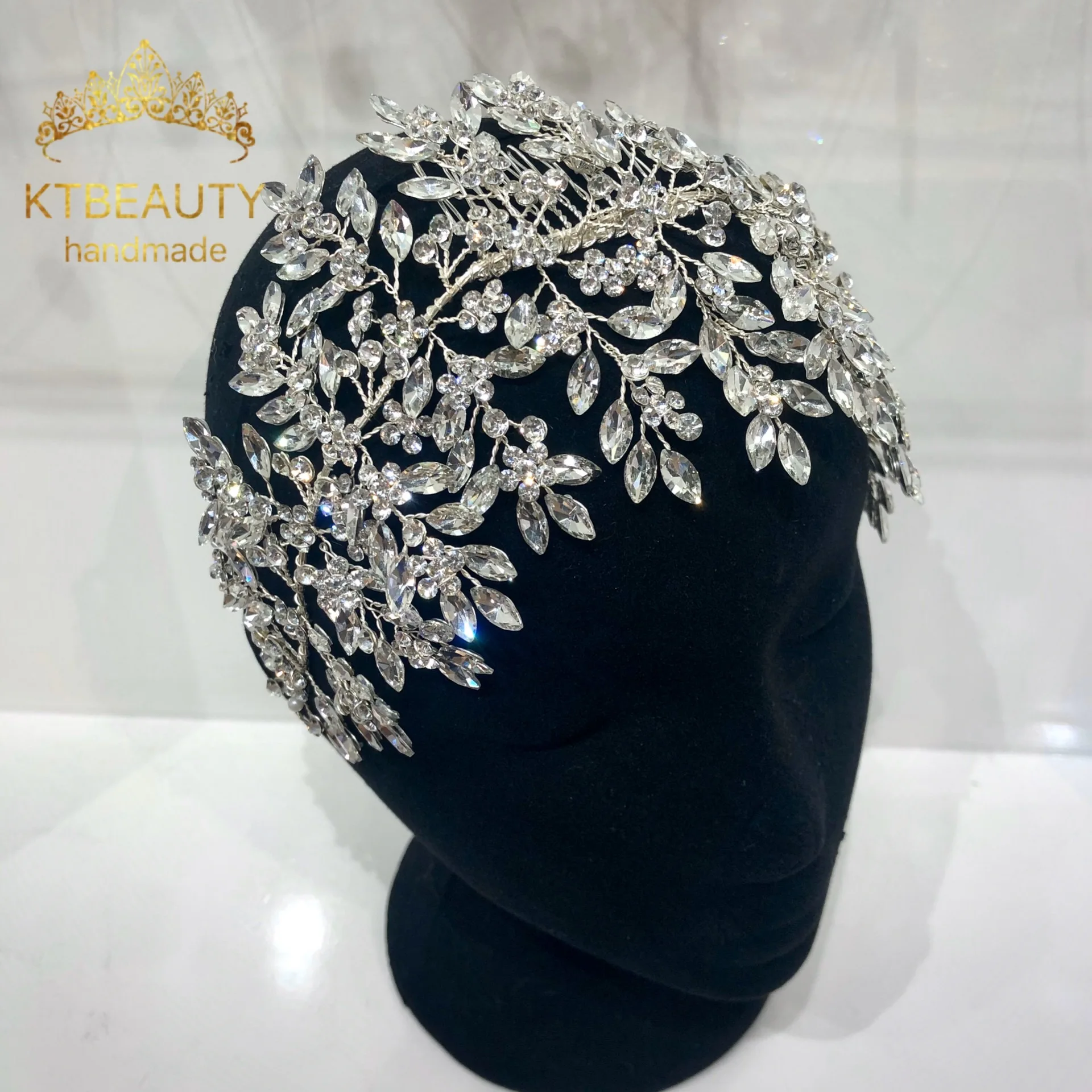 New Rhinestone Silver/Gold Custom Made Big Tiara Handmade Headpiece Royal Bridal Wedding Dressing Crown Accessory Women Jewelry