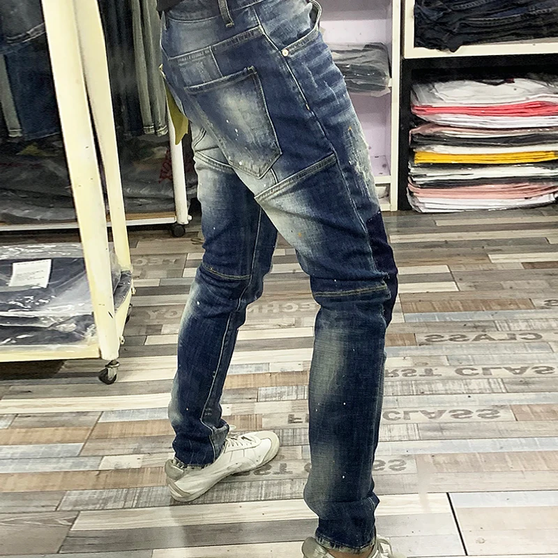Итальянские модные мужские джинсы, ретро дизайн, сплайсированные тонкие рваные джинсы, Мужские штаны в стиле хип-хоп, высокое качество, уличная одежда, байкерские джинсы, Homme