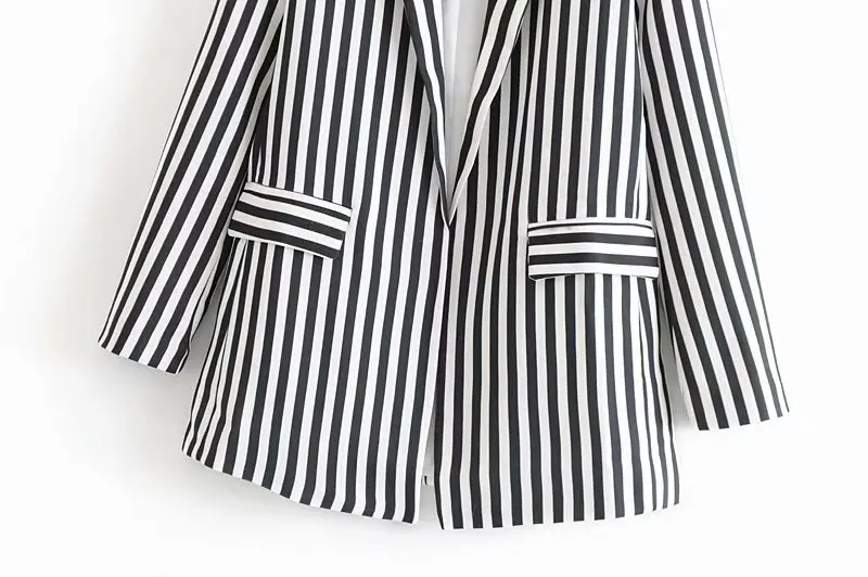 

2019 Western Style Contrast Color Stripes Fold-down Collar Suit Jacket Women's W-27269