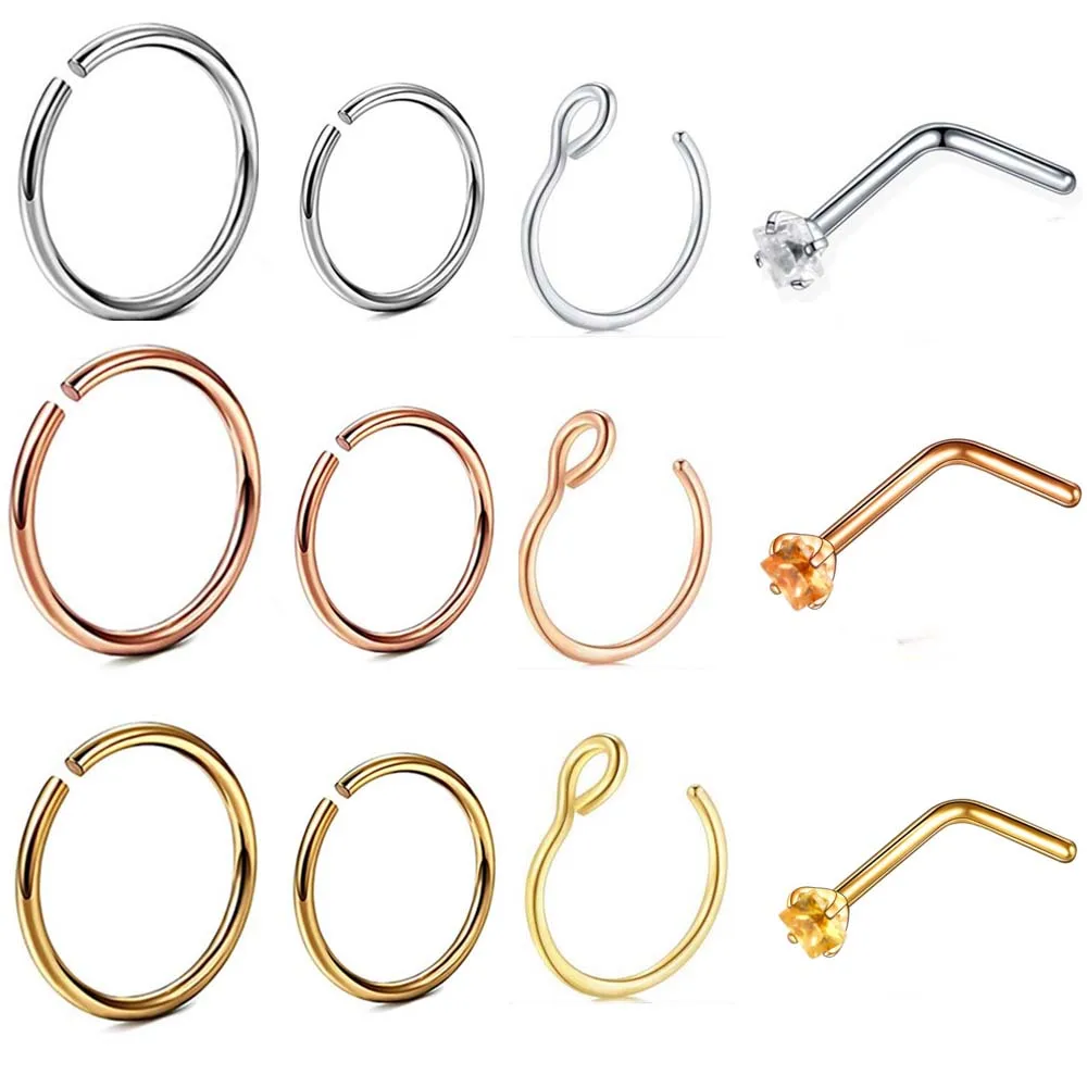1PC Steel Fake Nose Ring Labret Lip Ring C Clip Lip Helix Piercing Tragus Rose Gold Faux Septum Rings Hoop Neus Piercing Jewelry