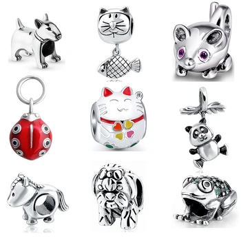 

100% 925 silver beads diy craft charms animal collection dog cat panda lion horse fit authentic European bracelet jewelry