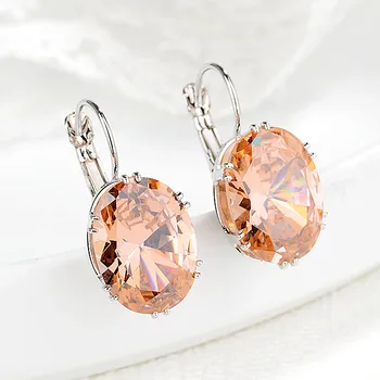 

Bling Oval champagne sapphire blue crystal zircon diamonds gemstones drop earrings for women fashion party jewelry bijoux bague
