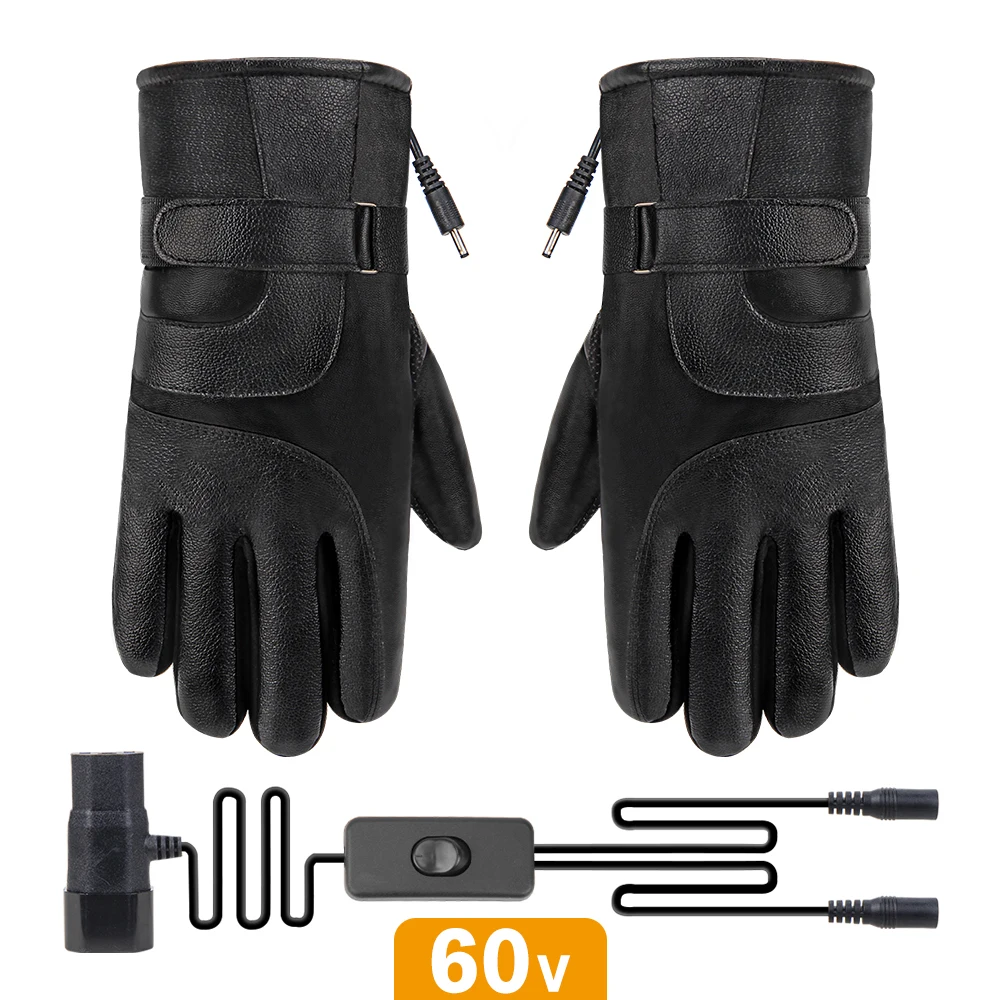 Новинка, перчатки для мотоцикла, водонепроницаемые, с подогревом, Guantes, Moto, сенсорный экран, на батарейках, для езды на мотоцикле, перчатки для езды, зимние - Цвет: Electric 60V Black