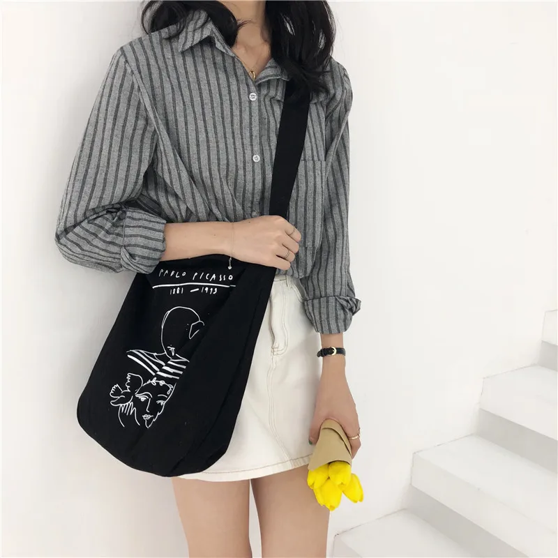 E99 в японском стиле, художественная и художественная сумка на плечо, Студенческая универсальная свежая Холщовая Сумка, большая емкость, женская сумка на плечо, шоппинг B