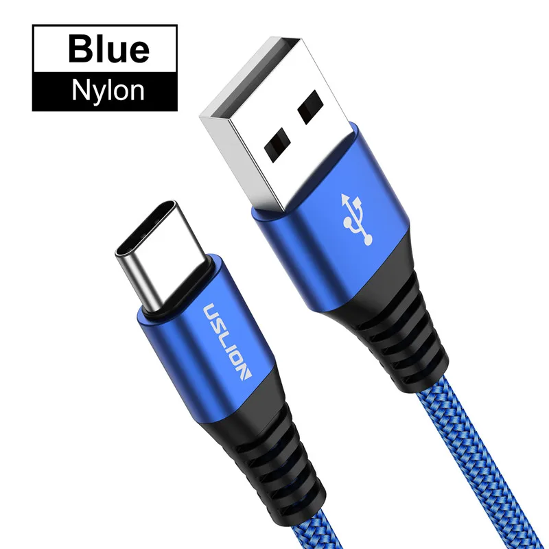 USLION 3A usb type C кабель для samsung S10 S9 S8 Быстрая зарядка type-C Телефон зарядный провод USB C кабель для Xiaomi mi9 Redmi note 7 - Цвет: Blue