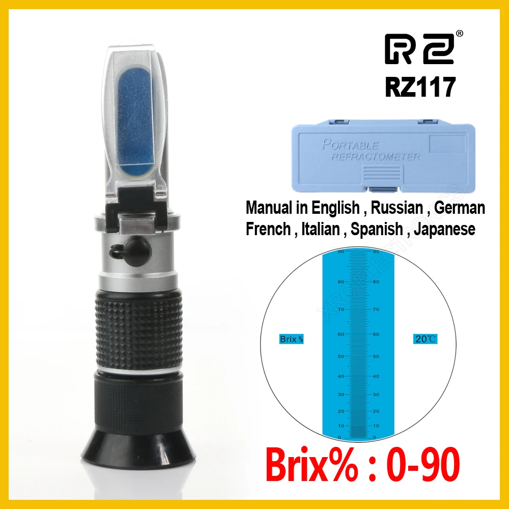 RZ High concentration Brix Refractometer 0~90% Honey Bees Sugar Food Beverages ATC Content Beekeeping RZ117 Meter Tool