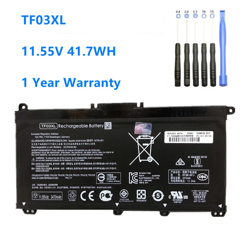 Bateria para hp Pavilion 15-cc Tf03xl 14-bf033tx 14-bf108tx 14-bf008tu Hstnn-ub7j Tpn-q188 Tpn-q189 Tpn-q190 Q191 Tf03