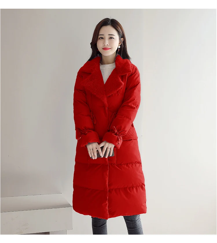Осеннее и зимнее Новое Стильное плотное теплое пуховое хлопковое пальто с перьями, женское корейское приталенное облегающее зимнее пальто Cott