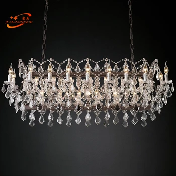 

Hot 19th C. Rococo Iron & Crystal Rectangular Chandelier Lighting Linear Crystal Chandelier Hanging Lamp for Living Dining Room