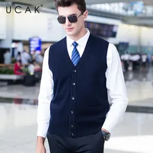 *#Best Price UCAK Brand Sweater Vest Men Solid V-Neck Pure Merion Wool Pull Homme Casual Warm 2019 Winter Fashion Trend Buttons Vests U3099 *#Best Price UCAK Brand Sweater Vest Men Solid V-Neck Pure Merion Wool Pull Homme Casual Warm 2019 Winter Fashion Trend Buttons Vests U3099
