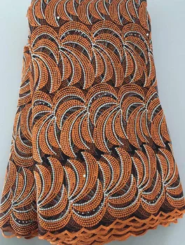 

French African lace fabric high quality embroidered Nigerian net lace fabric 5 yards for lady dress FLL3000 orange