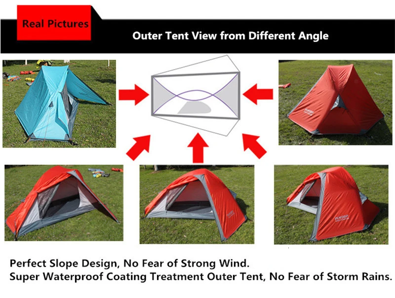FLYTOP High Strength Ultralight Aluminium Alloy Pole Camping Tent 1 Person Double Layer Waterproof Tent for Mountain Trip (5)