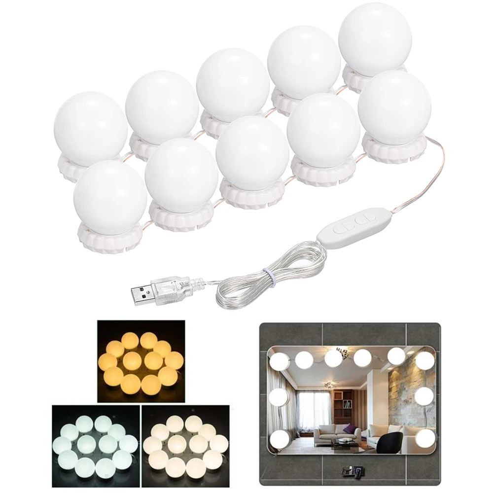 USB LED Makeup Lamp Wall Light Beauty 10 Bulbs Kit For Dressing Table