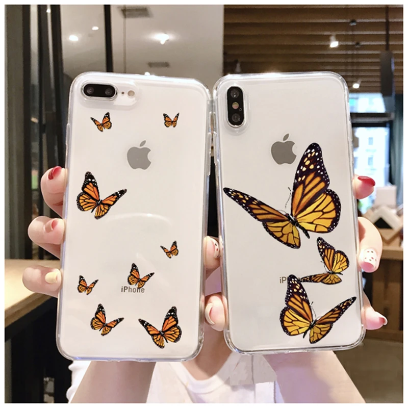 Прозрачный чехол для телефона Monarch Butterfly iPhone X XS Max Xr 11 12pro Mini SE 8 76 sPlus INS Premium Ins мягкие
