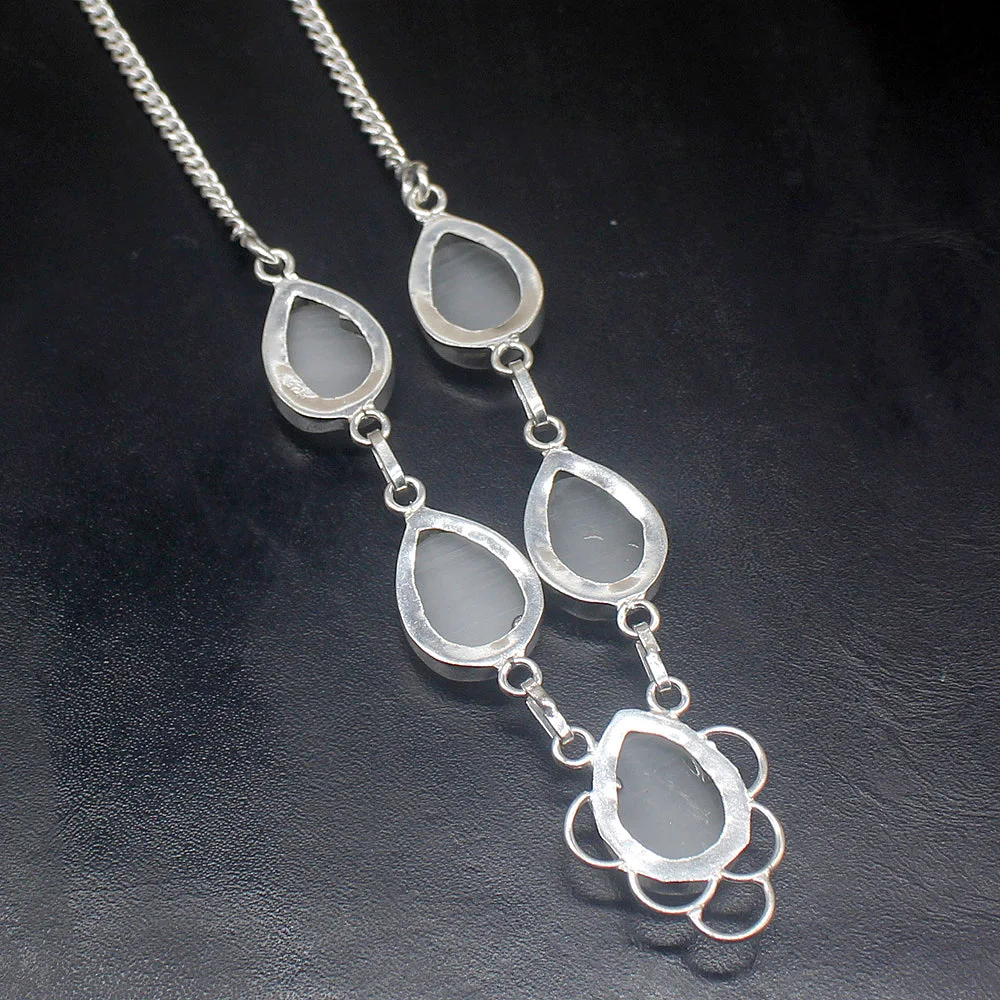 Gemstonefactory Jewelry Big Promotion Unique 925 Silver Natural Teardrop Charm White Jade Women Chain Necklace 46cm 202101467