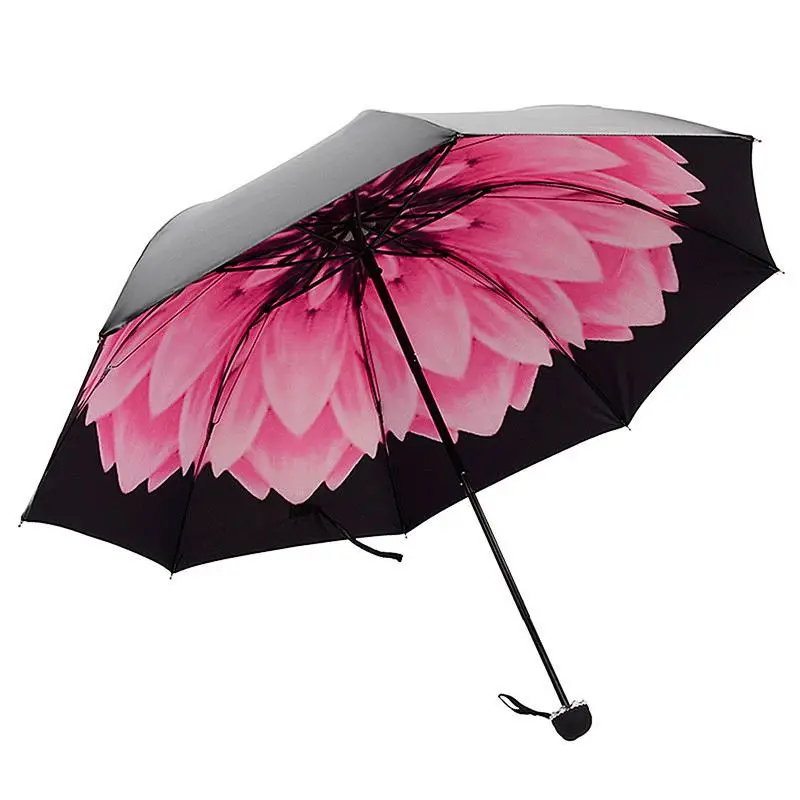 Umbrella Rain Woman Three folding 3D Flower Print Sunny and Rainy Umbrella Parasol|Umbrellas| - AliExpress
