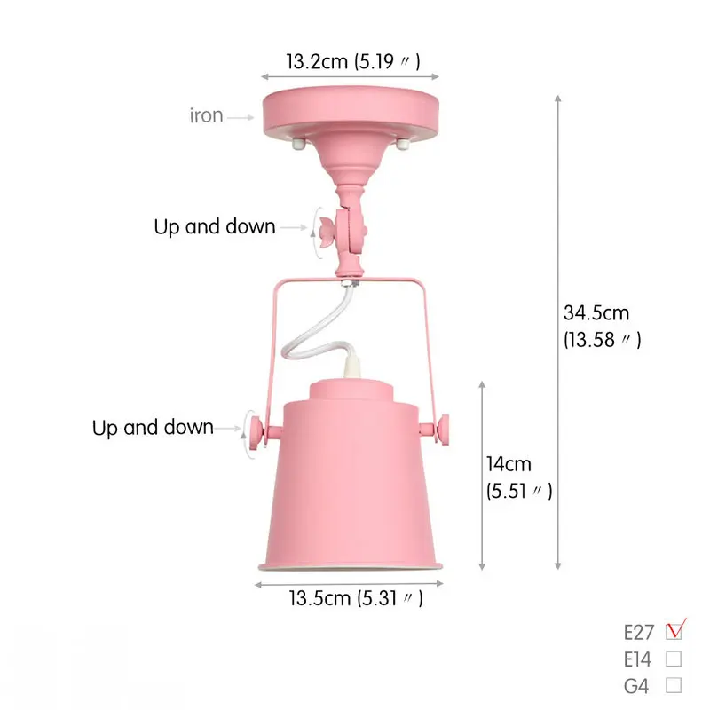 Простой американский Регулируемый потолочный светильник s для кухни розовый красный желтый черный белый металлический бра винтажный потолочный светильник светодиодный - Цвет корпуса: Pink Ceiling Lamp